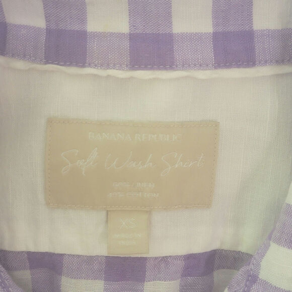 Banana Republic Linen Cotton Gingham Checked Soft Wash Button Down Shirt Size XS - Picture 14 of 16
